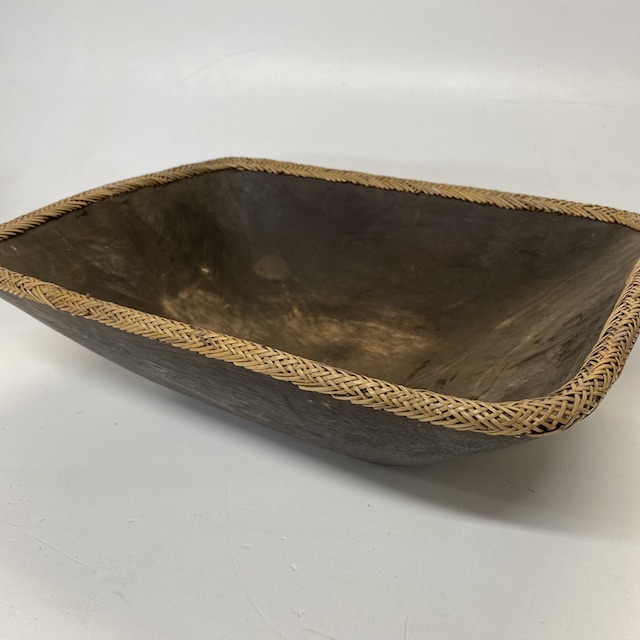 BOWL, Wooden Woven Rim Detail 40cm